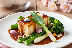 Tofu in teriyaki sauce with spring vegetables (Easter version)