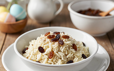 Rice with raisins in a lemon-cinnamon note (Easter side dish)