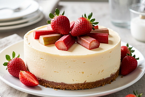 Easter cold cheesecake with rhubarb and strawberries