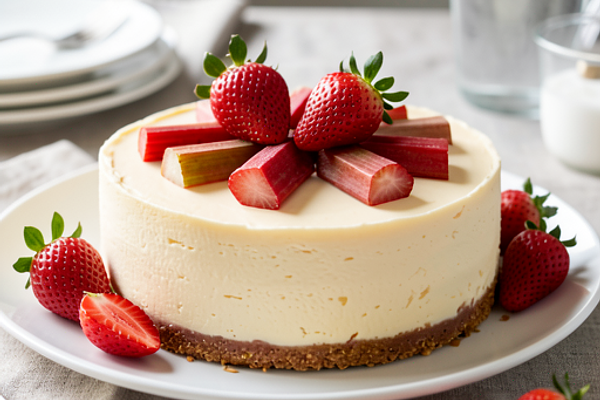 Wielkanocny sernik na zimno z rabarbarem i truskawkami