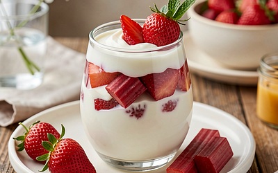 Easter cocktail with strawberry, rhubarb, and yogurt