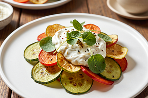 Vegetable chips with creamy sorrel and cheese dip