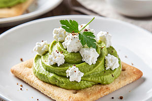 Easter avocado and cottage cheese spread on crackers