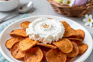 Sweet Potato Chips with Cottage Cheese and Buttermilk Dip (Easter Snack)
