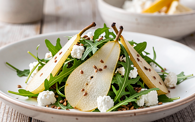Arugula and Pear Salad for Easter with Spelt and Cottage Cheese
