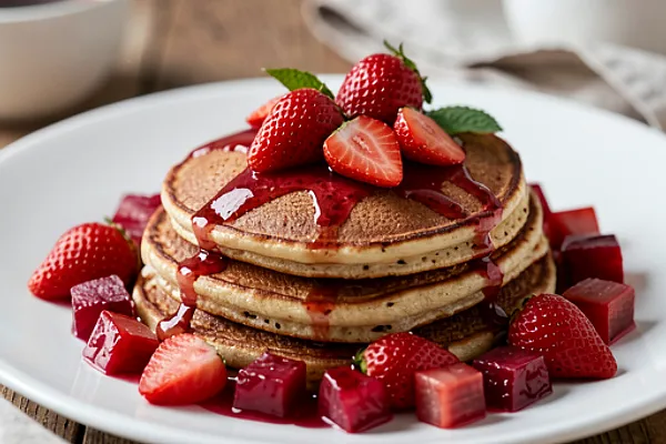 Cynamonowe pancakes z owocowym kompotem (truskawka i rabarbar)