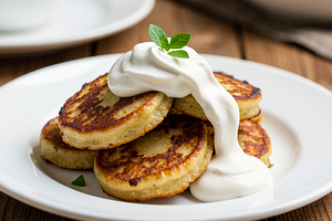 Potato pancakes with sour cream sauce (traditional)