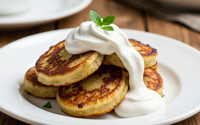 Potato pancakes with sour cream sauce (traditional)