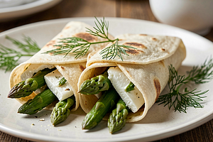 Szparagowe wrapy z białym serem i koperkiem