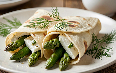 Asparagus wraps with white cheese and dill
