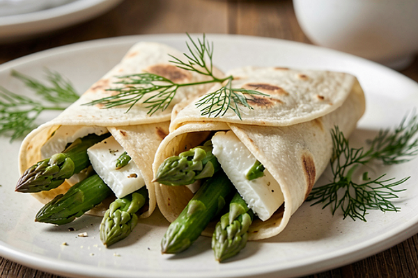 Szparagowe wrapy z białym serem i koperkiem