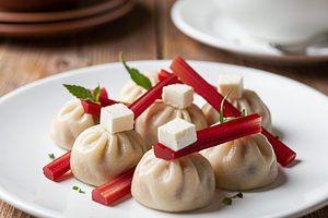 Mini dumplings with Kashubian cheese and rhubarb