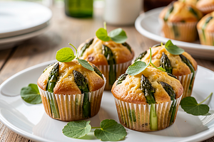Asparagus cheese muffins with a sorrel accent