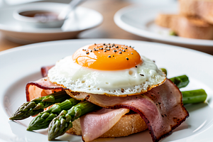 Benedict Egg with Asparagus and Cooked Ham