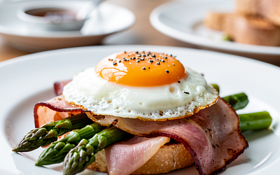 Benedict Egg with Asparagus and Cooked Ham