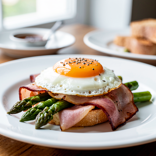 Jajko po benedyktyńsku ze szparagiem i szynką parzoną
