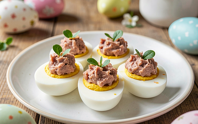 Stuffed eggs with tuna paste (Easter snack)