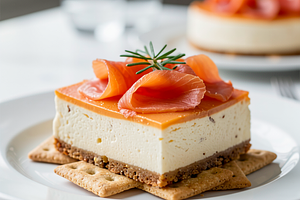 Savory cheesecake with smoked salmon on crackers