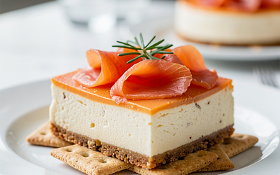 Savory cheesecake with smoked salmon on crackers