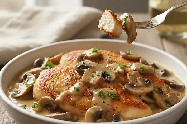 Kurczak w sosie śmietanowym z grzybami
