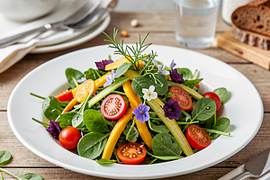 Spring salad with young vegetables for Easter