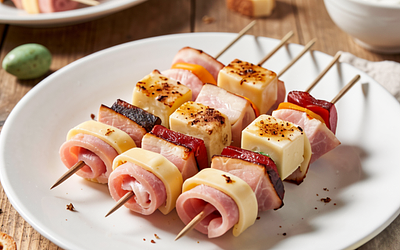 Easter skewers with ham and cheese