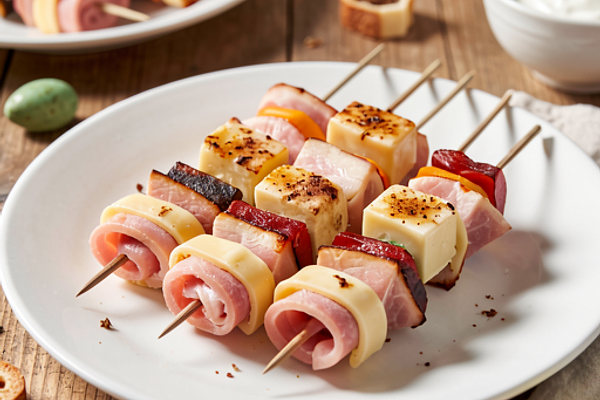 Koreczki wielkanocne z szynką i serem