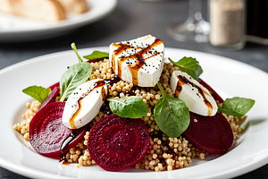 Beetroot and Goat Cheese Salad with Spelt and Honey-Balsamic Dressing