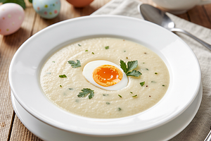 Traditional horseradish soup with egg for Easter