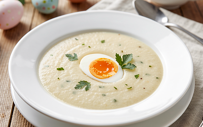 Traditional horseradish soup with egg for Easter