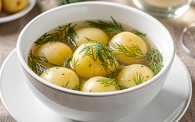Dill soup with young potatoes
