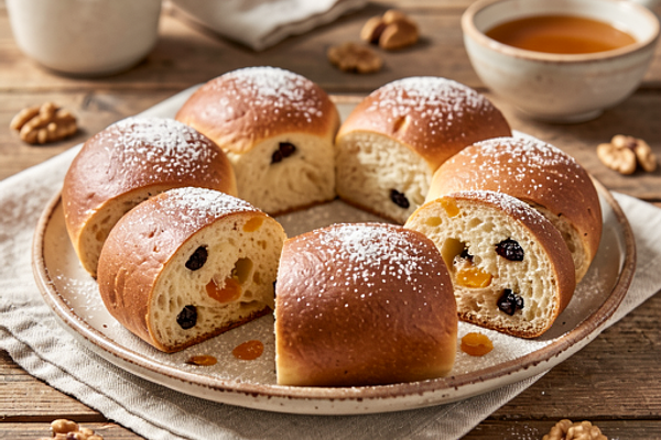 Słodkie bułeczki wielkanocne z bakaliami