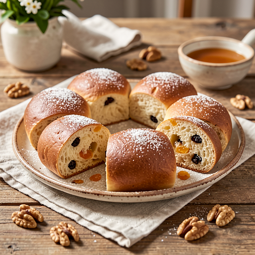 Słodkie bułeczki wielkanocne z bakaliami