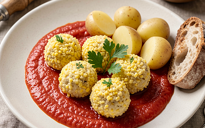 Minced eggs in tomato sauce