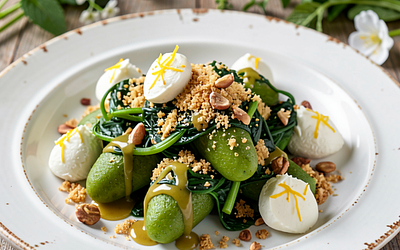 Kopytka ze szpinakiem, masłem szałwiowym i twarogową posypką