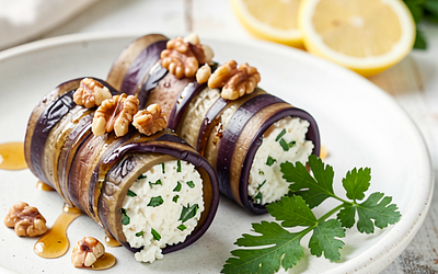 Roladki z bakłażana z fetą