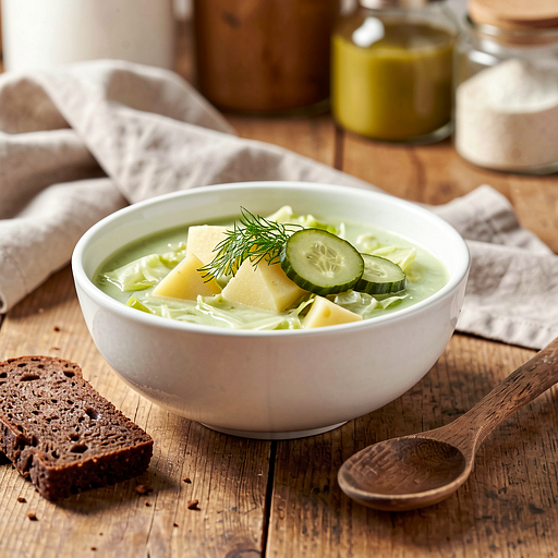 Zupa z młodej kapusty z ogórkiem kiszonym
