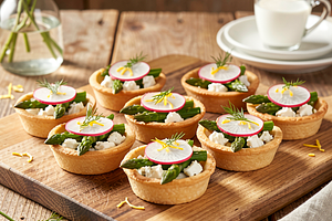 Mini tarts with vegetables and feta cheese