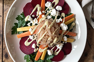 Fairy Tale Winter Salad with Sauerkraut, Roasted Beetroot, and Spelt