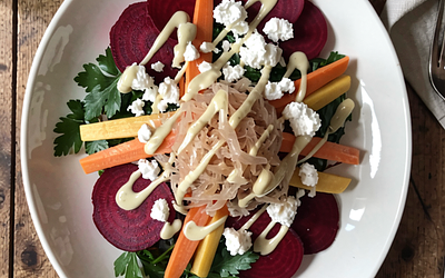 Fairy Tale Winter Salad with Sauerkraut, Roasted Beetroot, and Spelt