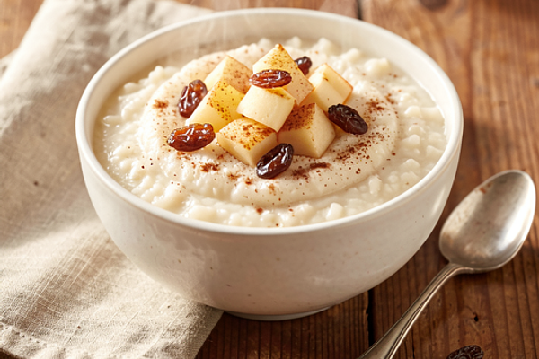 Ryż z jabłkiem, cynamonem i rodzynką (wegetariański deser)