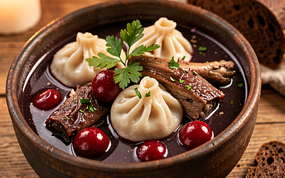Duck Soup with Cherries and Dumplings