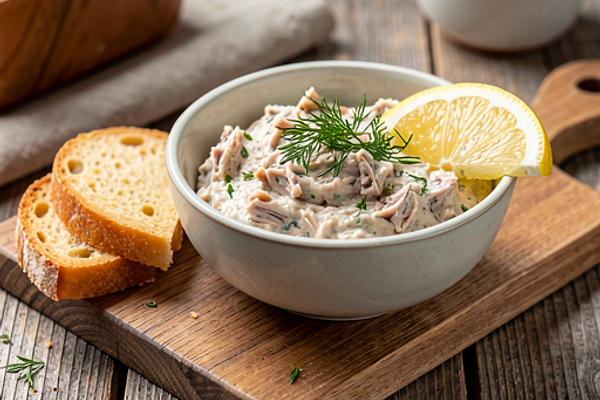 Pasta z wędzonej makreli z chlebem na zakwasie