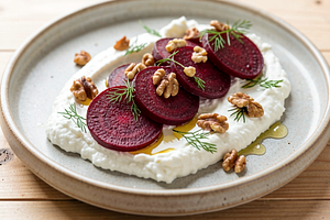 Young beets with cheese and nuts