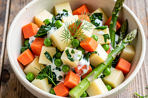 Spring vegetable salad with sorrel and buttermilk