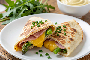 Cheese and Ham Tortilla with Asparagus and Chives