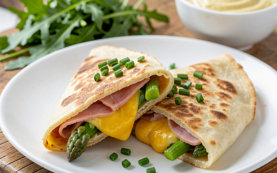 Cheese and Ham Tortilla with Asparagus and Chives