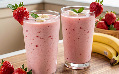 Kremowe smoothie z truskawką i bananem na maślance