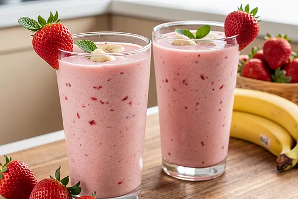 Kremowe smoothie z truskawką i bananem na maślance