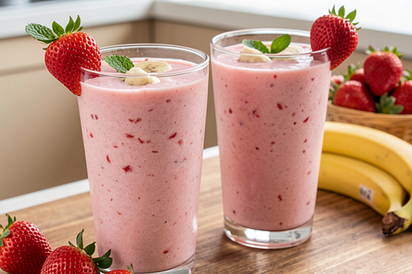 Kremowe smoothie z truskawką i bananem na maślance
